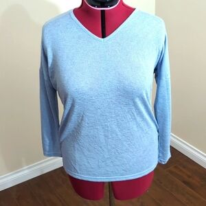 GG Collection| NWT Blue V-Neck Long Sleeve T-Shirt Rayon Polyester Blend